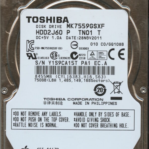 MK7559GSXF HDD2J60 P TN01 T GQ108B TOSHIBA 750GB