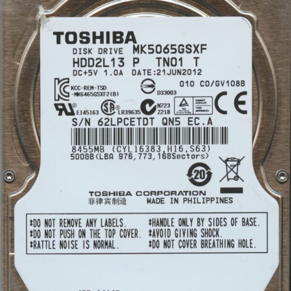 MK5065GSXF HDD2L13 P TN01 T GV108B TOSHIBA 500GB