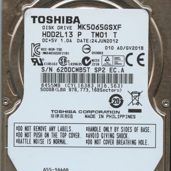 MK5065GSXF HDD2L13 P TM01 T GV201B TOSHIBA 500GB