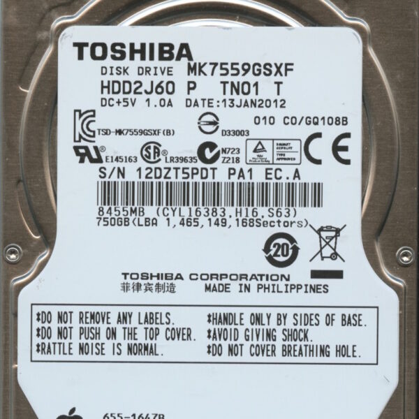 MK7559GSXF HDD2J60 P TN01 T GQ108B TOSHIBA 750GB