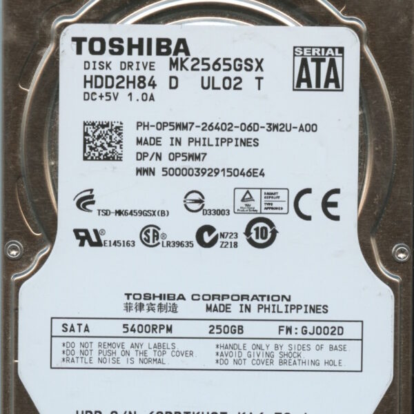 MK2565GSX HDD2H84 D UL02 T GJ002D TOSHIBA 250GB