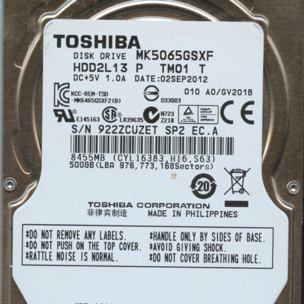 MK5065GSXF HDD2L13 P TM01 T GV201B TOSHIBA 500GB