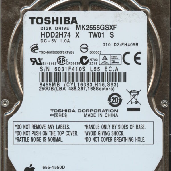 MK2555GSXF HDD2H74 X TW01 S FH405B TOSHIBA 250GB