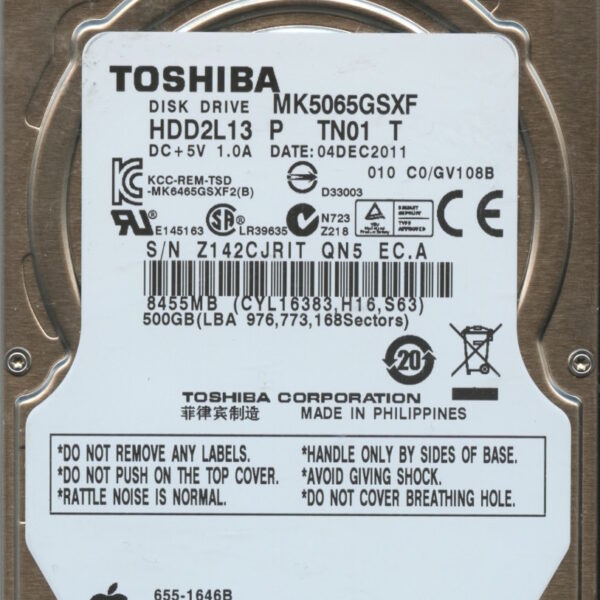 MK5065GSXF HDD2L13 P TN01 T GV108B TOSHIBA 500GB