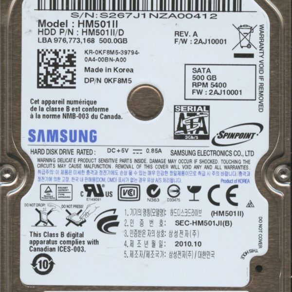 HM501II HM501II:B 2AJ10001 C3111-G74A-A020Q SAMSUNG 500GB