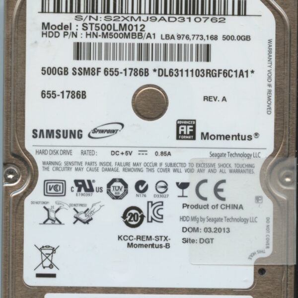 ST500LM012 HN-M500MBB:A1 C8973-G12A-AKFAB SAMSUNG 500GB