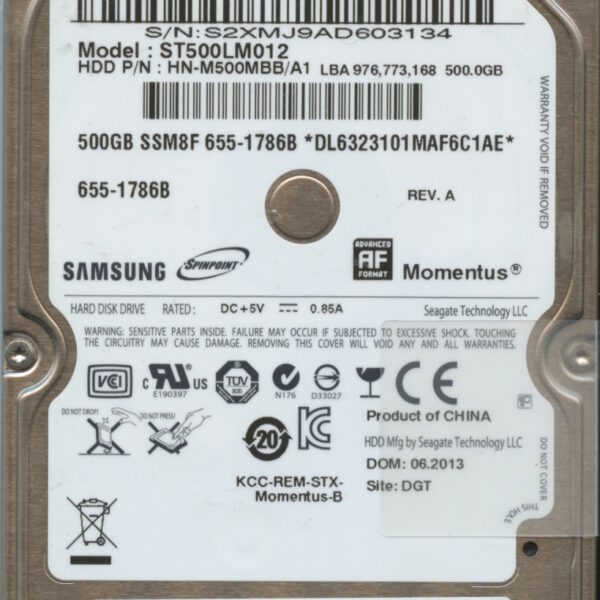 ST500LM012 HN-M500MBB:A1 655-1786B SAMSUNG 500GB