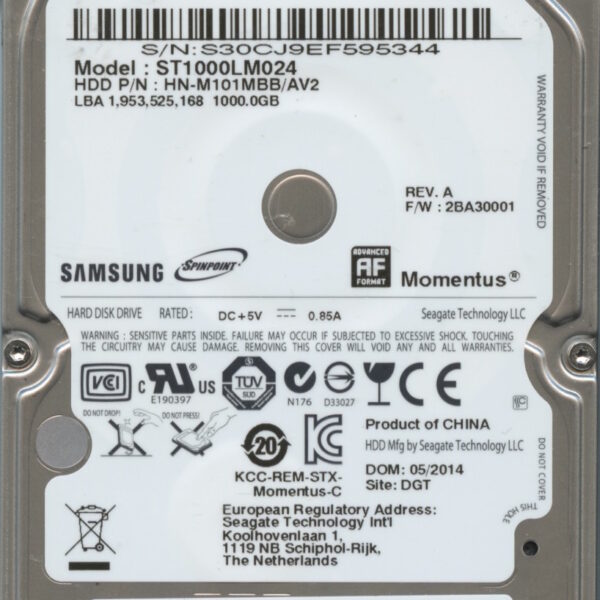 ST1000LM024 HN-101MBB:AV2 2BA30001 E7083-G94A-BHO4W SAMSUNG 1TB