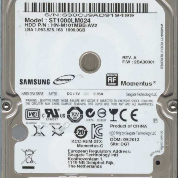 ST1000LM024 HN-M101MBB:AV2 2BA30001 E7563-G941-A0SKS SAMSUNG 1TB