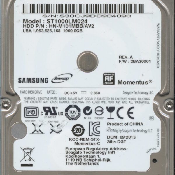 ST1000LM024 HN-M101MBB:AV2 2BA30004 E7083-G94A-A07R4 SAMSUNG 1TB