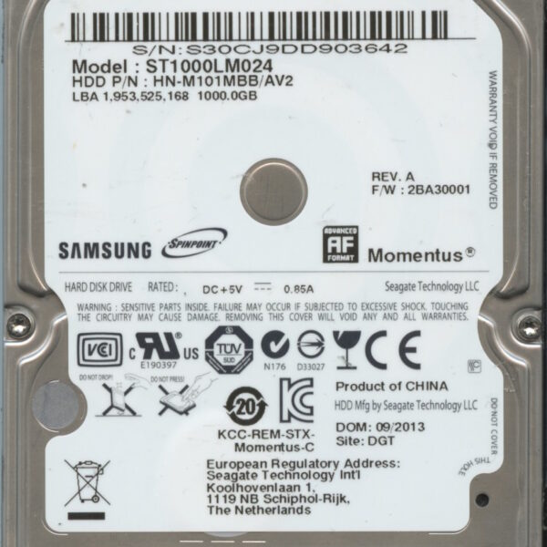 ST1000LM024 HN-M101MBB:AV2 2BA30001 E7563-G941-A0WC9 SAMSUNG 1TB