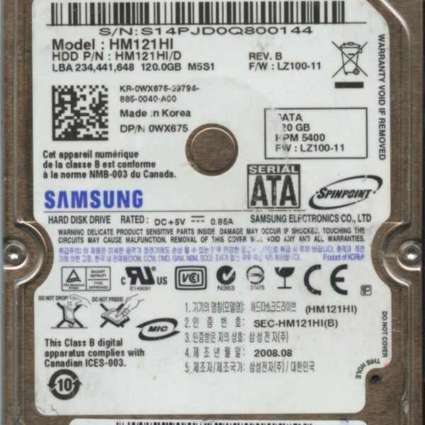 HM121HI HMH121HI:D LZ100-11 290711CO801110 SAMSUNG 120GB