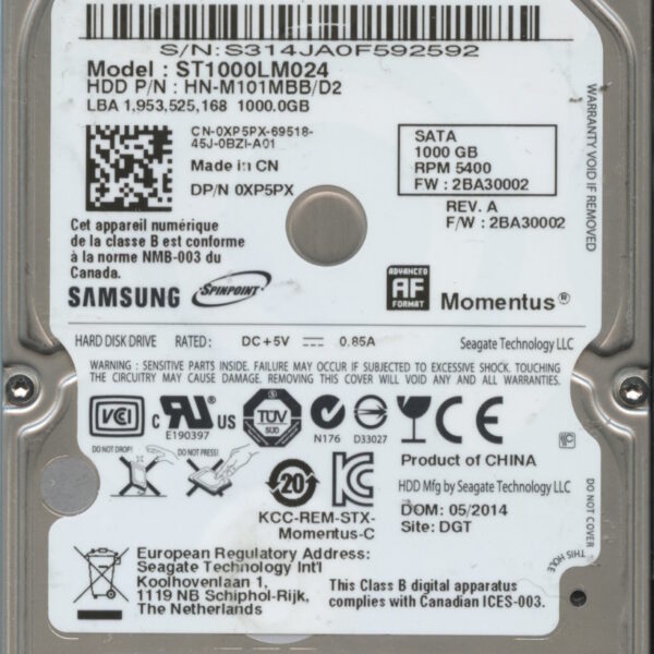 ST1000LM024 HN-M101MBB:D2 2BA30002 E7163-G94A-ALBQD SAMSUNG 1TB