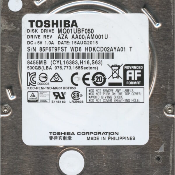 MQ01UBF050 AZA AA00:AM001U TOSHIBA 2.5 500GB