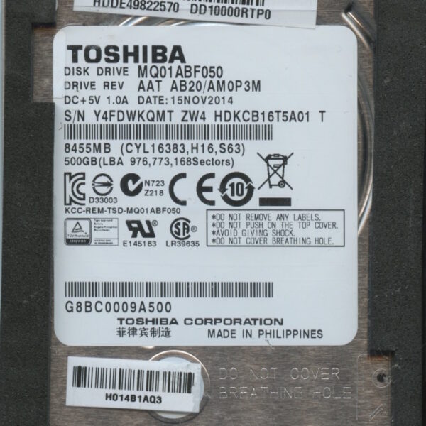 MQ01ABF050 AAT AB20:AM0P3M TOSHIBA 2.5 500GB