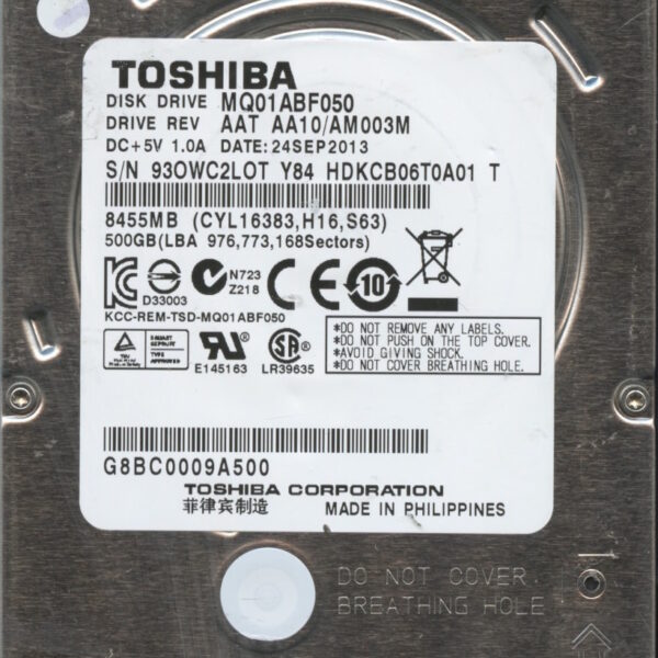 MQ01ABF050 AAT AA10:AM003M TOSHIBA 2.5 500GB