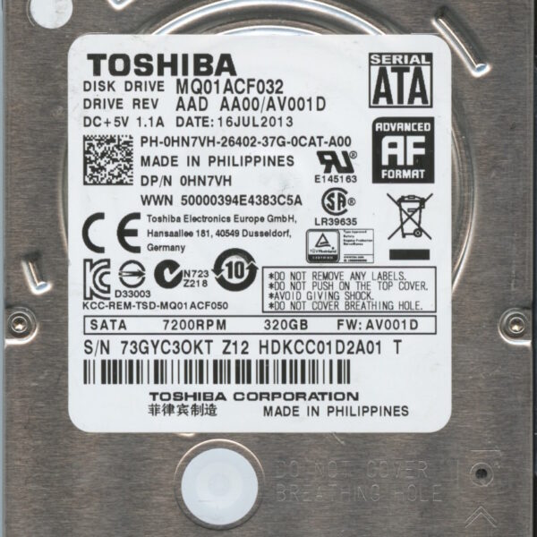 MQ01ACF032 AAD AA00:AV001D TOSHIBA 2.5 320GB