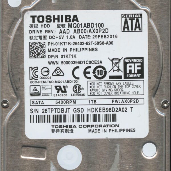 MQ01ABD100 AAD AB00:AX0P2D TOSHIBA 2.5 1TB