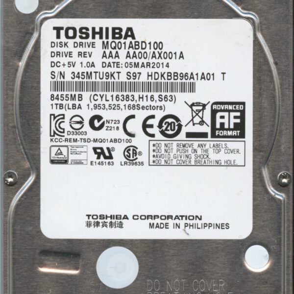 MQ01ABD100 AAA AA00:AX001A TOSHIBA 2.5 1TB