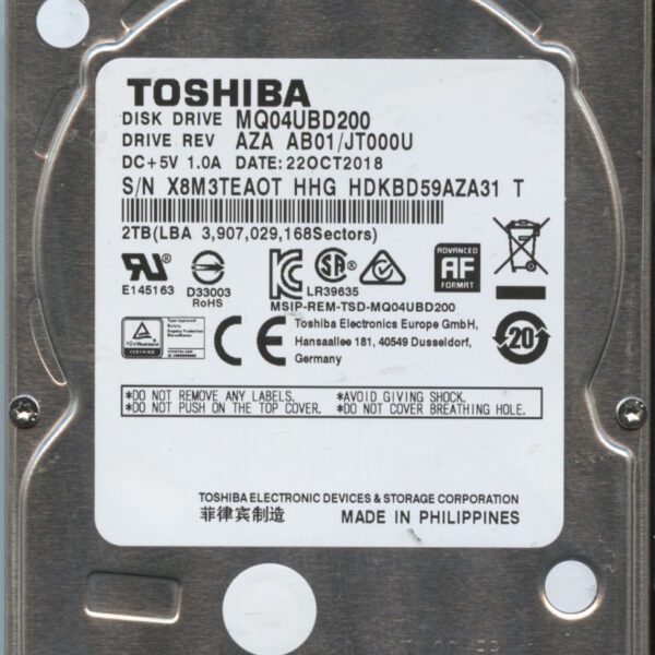 MQ04UBD200 AZA AB01:JT000U TOSHIBA 2.5 2TB