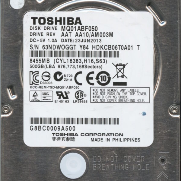 MQ01ABF050 AAT AA10:AM0003M TOSHIBA 2.5 500GB