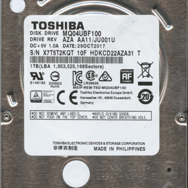 MQ04UBF100 AZA AA11:JU001U TOSHIBA 2.5 1TB