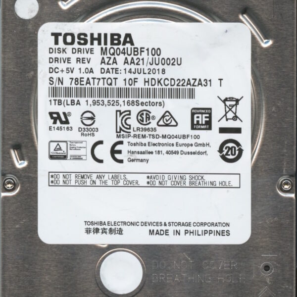 MQ04UBF100 AZA AA21:JU002U TOSHIBA 2.5 1TB