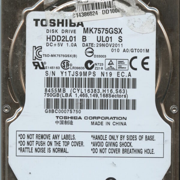 MK7575GSX HDD2L01 B UL01 S TOSHIBA 2.5 1TB