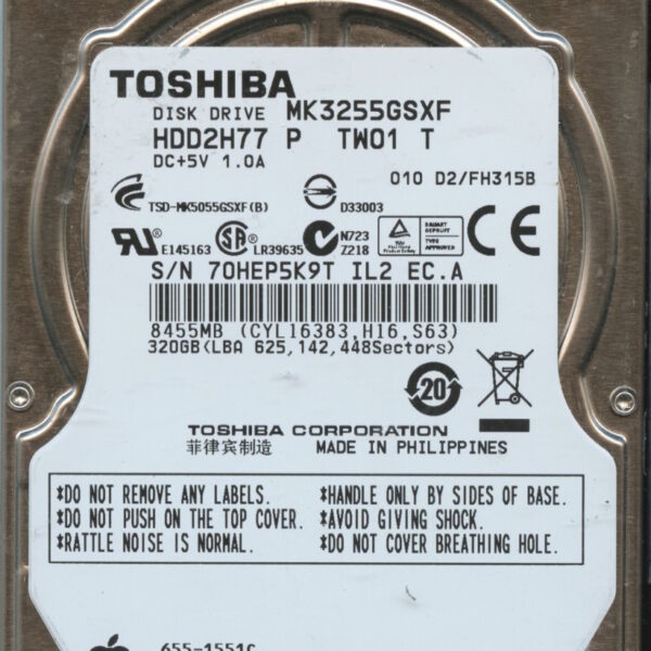 MK3255GSXF HDD2H77 P TW01 T FH315B TOSHIBA 320GB