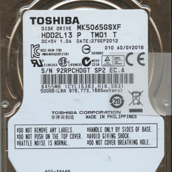 MK5065GSXF HDD2L13 P TM01 T GV201B TOSHIBA 500GB