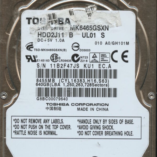 MK6465GSXN HDD2J11 B UL01 S GH101M TOSHIBA 640GB