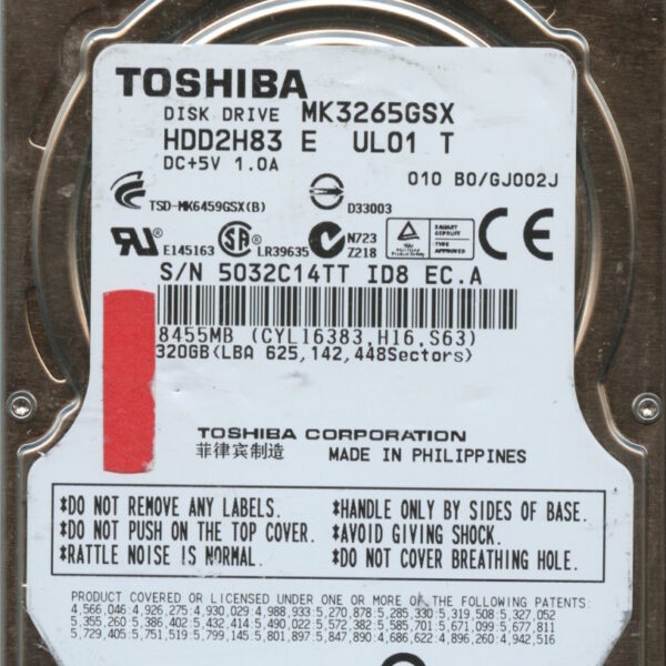 MK3265GSX HDD2H83 E UL01 T GJ002J TOSHIBA 320GB