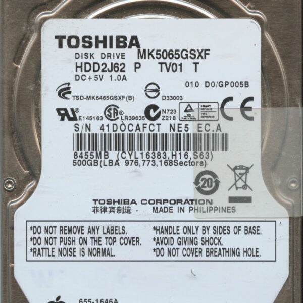 MK5065GSXF HDD2J62 P TV01 T GP005B TOSHIBA 500GB