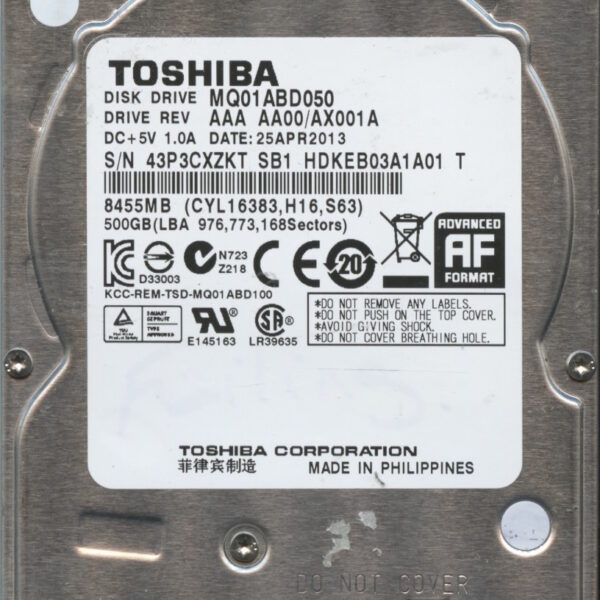 MQ01ABD050 AAA AA00:AX001A PHILIPPINES TOSHIBA 500GB