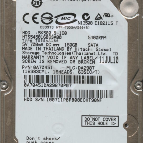 HTS545016B9SA00 0A70451 DA2987 TOSHIBA 160GB