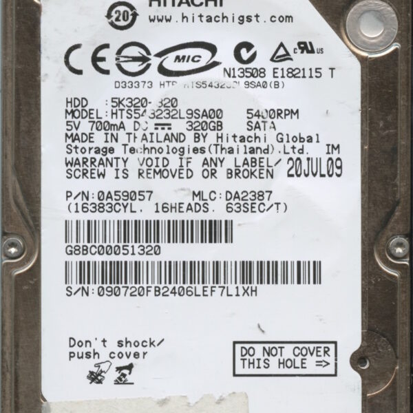 HTS543232L9SA00 0A9057 DA2387 TOSHIBA 320GB