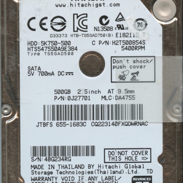 HTS547550A9E384 0J27701 DA4755 TOSHIBA 500GB