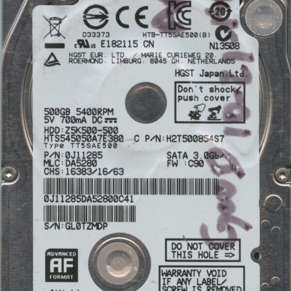 HGST HTS725050A7E380 0J11285 DA5280 CHINA 500GB