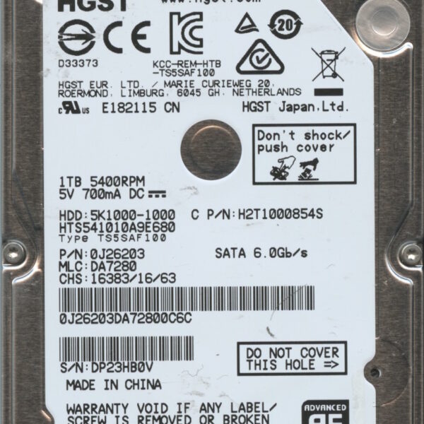 HGST HTS721010A9E680 0J26203 DA7280 CHINA 1TB