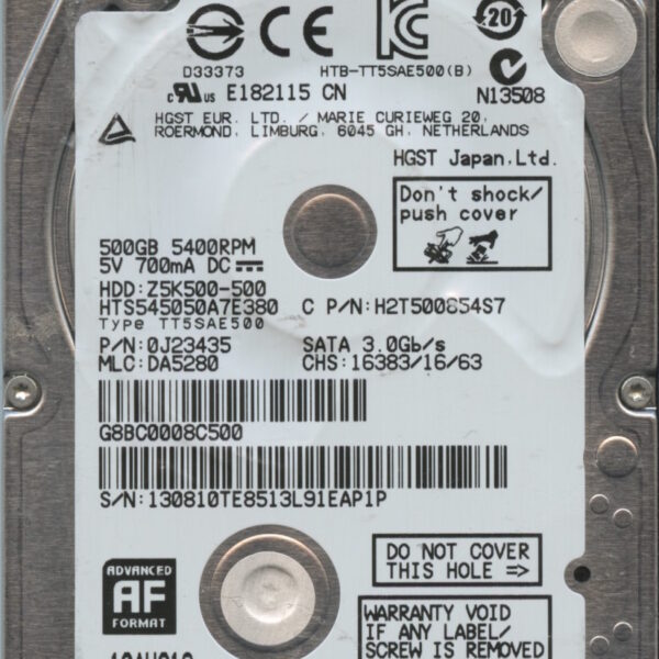 HGST HTS545050A7E380 0J23435 DA5280 CHINA 500GB