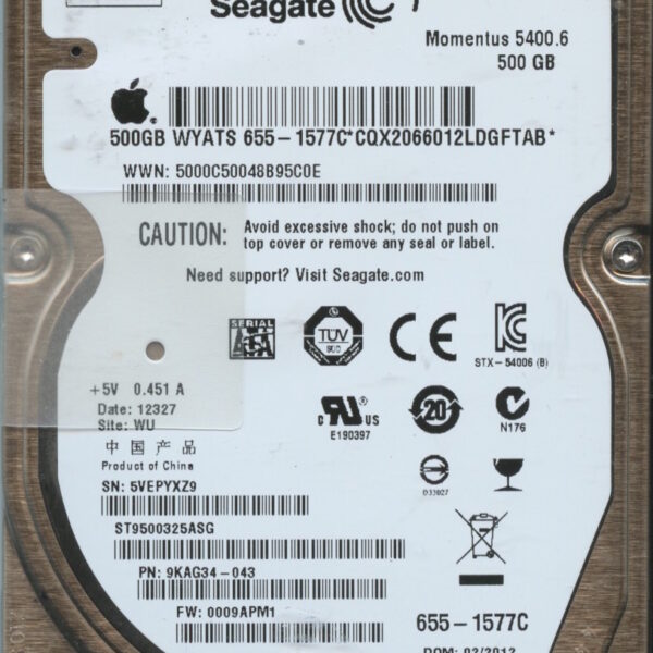 ST9500325ASG 9KAG34-043 0009APM1 SEAGATE 500GB