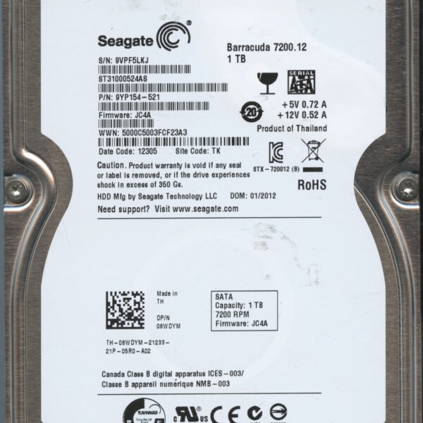 SEAGATE ST31000524AS JC4A 9YP154-521 1TB