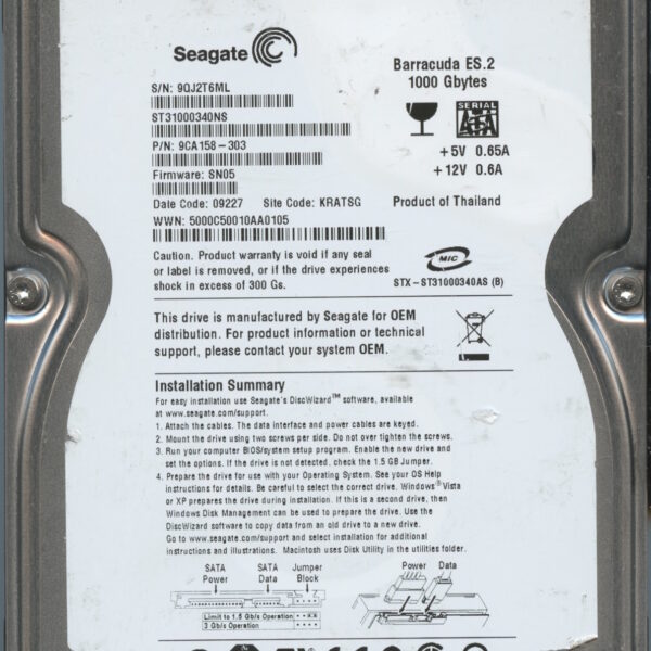 SEAGATE ST31000340NS SN05 9CA158-303 1TB