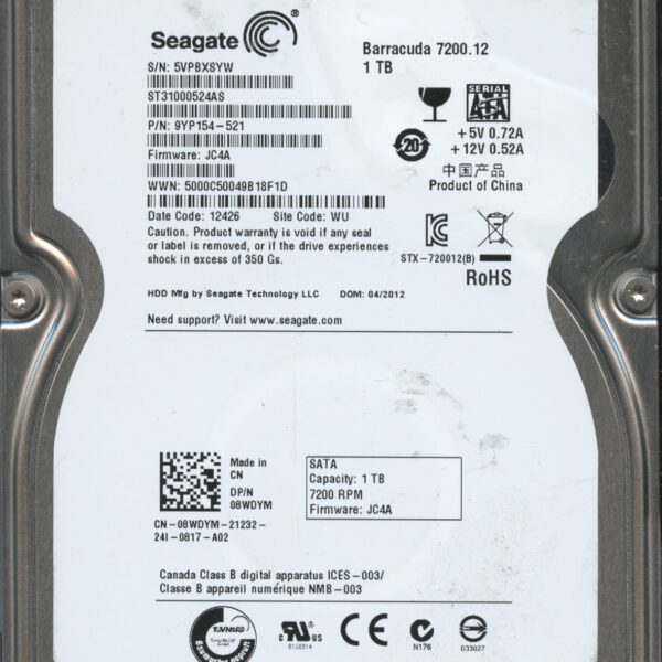 SEAGATE ST31000524AS JC4A 9YP154-521 1TB