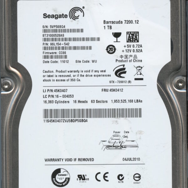 SEAGATE ST31000528AS CC66 9SL154-542 1TB