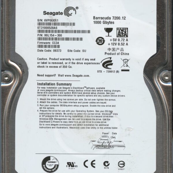 SEAGATE ST31000528AS CC34 9SL154-300 1TB