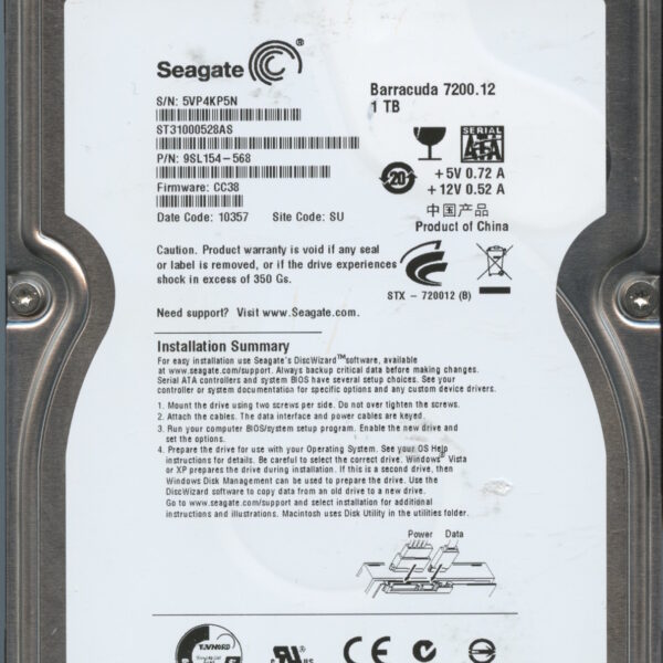 SEAGATE ST31000528AS CC38 9SL154-568 1TB