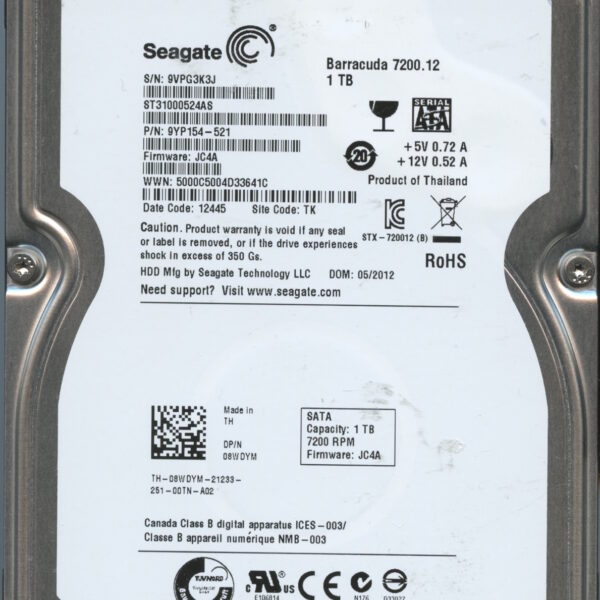 SEAGATE ST31000524AS JC4A 9YP154-521 1TB