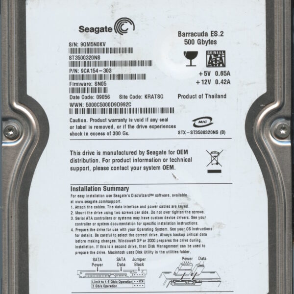 SEAGATE ST3500320NS SN05 9CA154-303 500GB