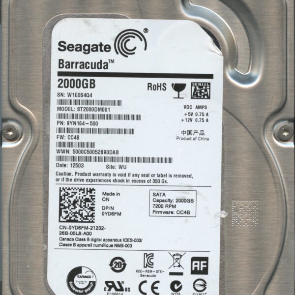 SEAGATE ST2000DM001 CC4B 9YN164-500 2TB